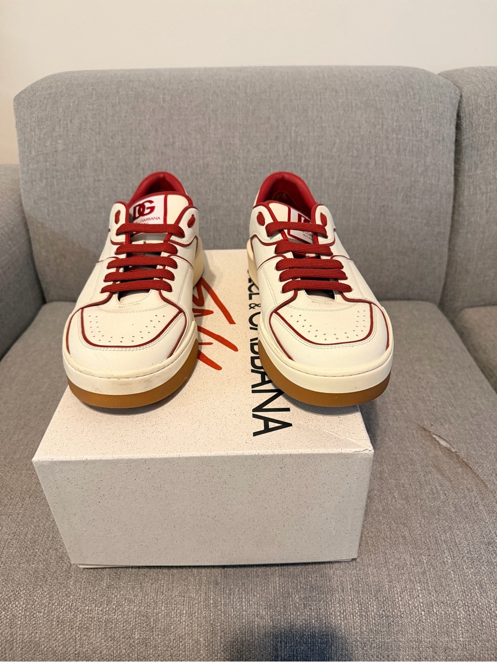 Dolce & Gabbana Cream Sneakers with Red Accents